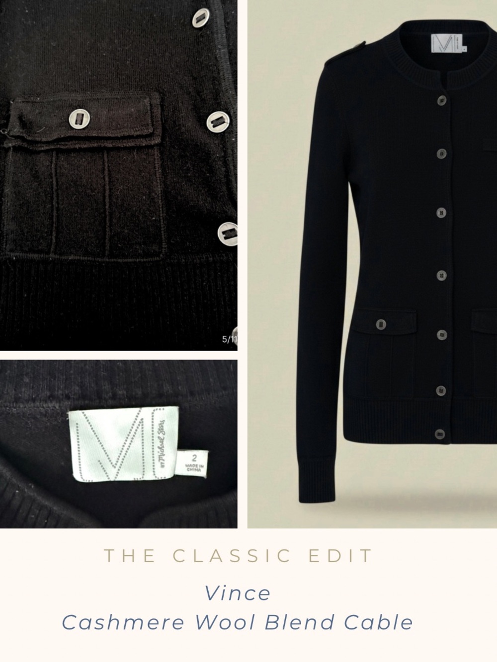 Michael Stars | Black Cardigan Sweater |Classic Button Front | Pocket Detail